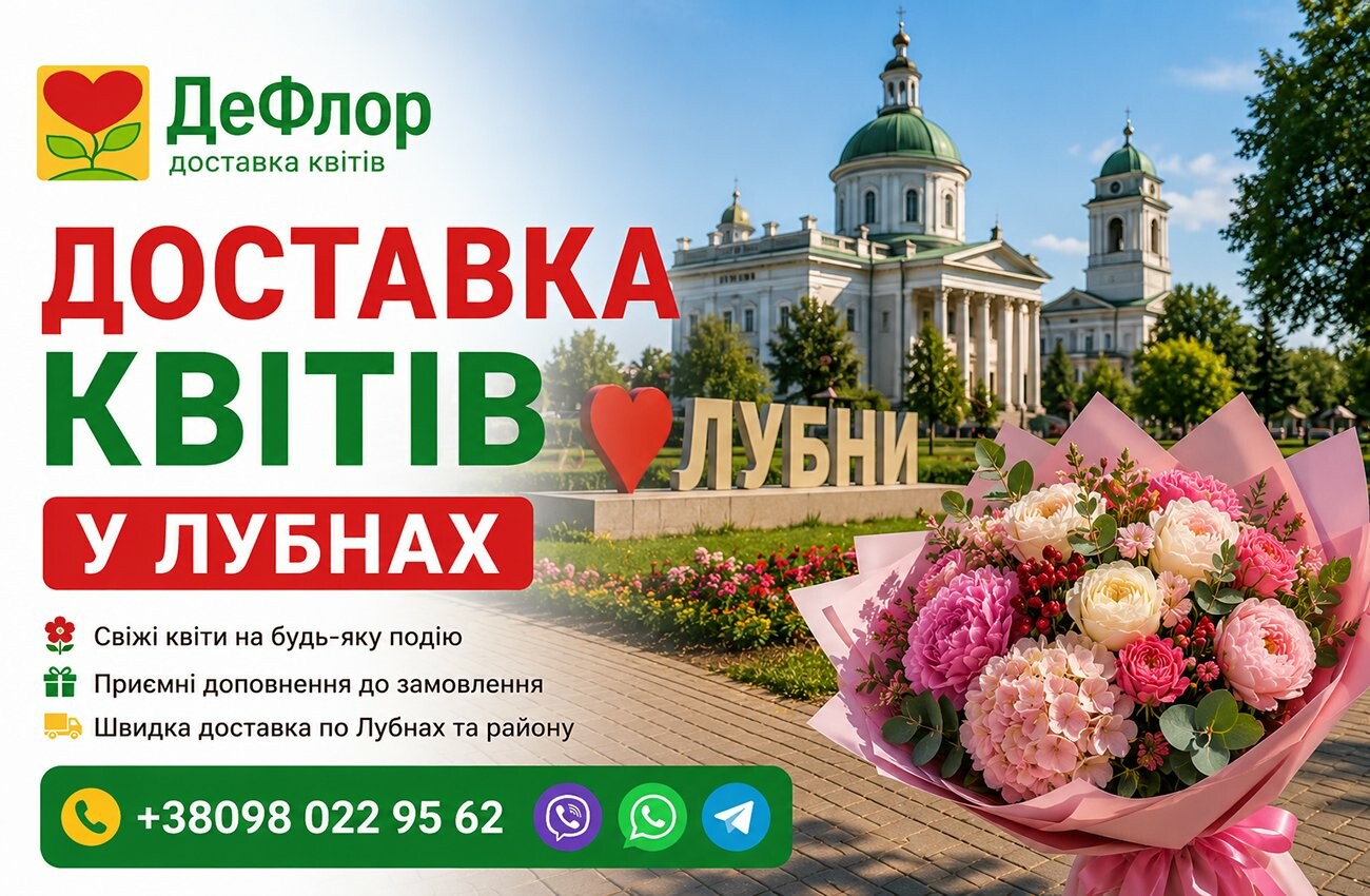 Букети у Лубнах – замовити букет з доставкою Доставка квітів у Лубнах від ДеФлор – букет квітів на фоні пам’ятки міста